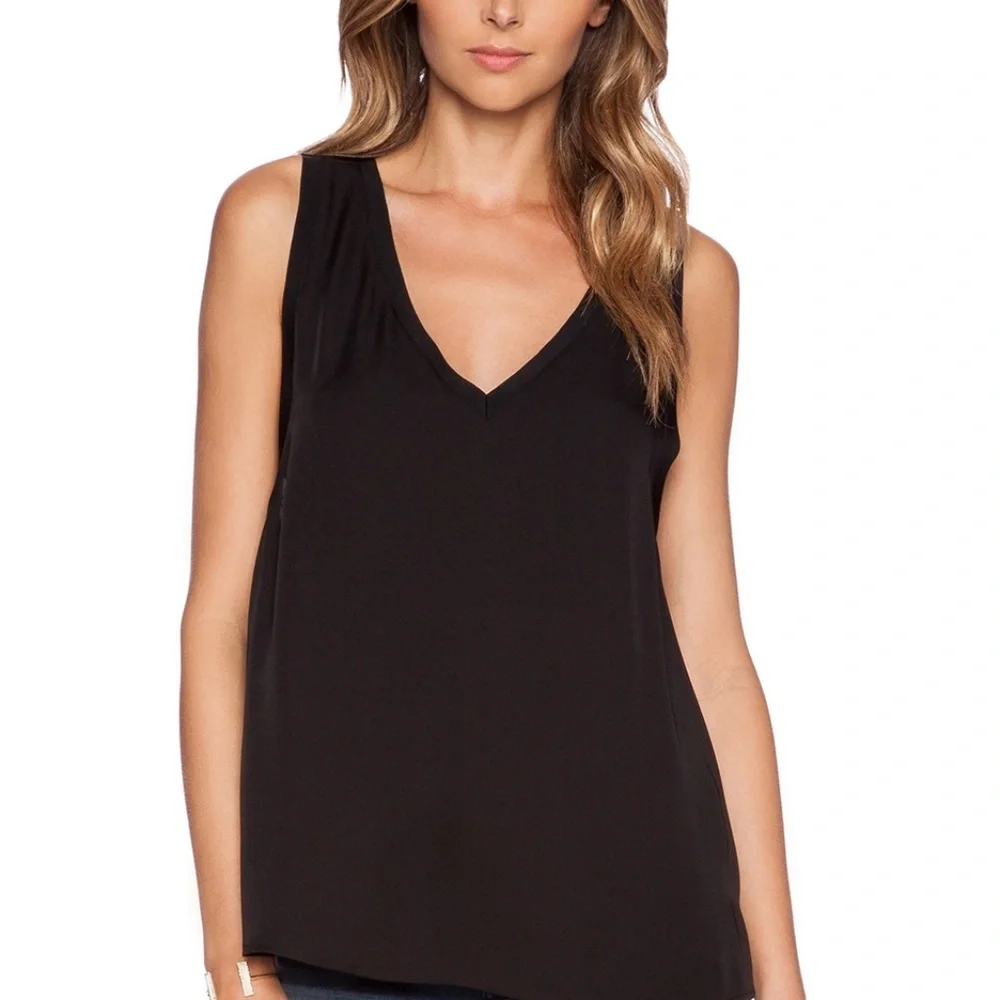 Theory Alwa Silk Modern GGT Black V-Neck Tank Top - Picture 2 of 7